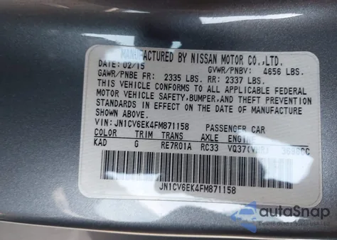 2015 Infiniti Q60 Journey z USA, uszkodzony, nr VIN JN1CV6EK4FM871158